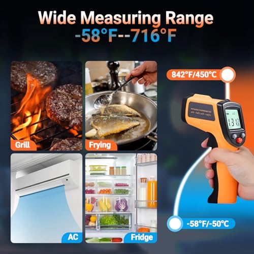 Digital Infrared Thermometer Gun for Cooking,BBQ,Pizza Oven, Infrared Thermometer Laser with Backlight,-58℉~712℉(-50℃~380℃) Handheld Non Contact Heat Laser Temperature Gun (Not for Human) - color: Orange