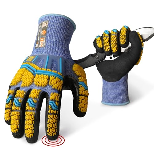 Schwer PRO-SKIN Impact Gloves with ANSI A4 Cut Reistant Protection, Flexible and Comfortable Work Gloves with Grip，Touchscreen, Used for Oil and Gas E&P，Mechanic, Construction, L, PM3900-T - color: Blue Impact Guard, size: Large