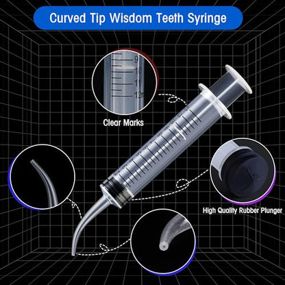 7Pack Wisdom Teeth Syringe, 12ml/cc Dental Syringe with Curved Tip & Measurement, Curved Dental Irrigation Syringe, Disposable Sealed for Dental Care, Oral Tonsil Stone, Feeding, Liquid Injection - style: 12ml/cc Curved Tip