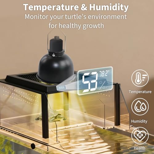 Turtle Basking Platform, Fits 10–13.5" Wide Tanks, Temp Humidity Gauge | Clear acrylic turtle dock with flip-open lid, non-slip ramp, and escape-proof design for aquatic turtles - size: Fit 10-13.5 Inchs Wide