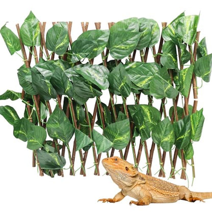 Hermit Crab Climbing Toys, Expandable Retractable Faux Artificial Ivy Trellis Hedge Fence Aquarium Tank Decoration with 2 Suction Cups, Cage Habitat Accessories for Hermit Crab Reptile
