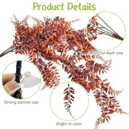 Hamiledyi Reptile Plants Hanging Terrarium Plants 4 Pack Fake Artificial Leaves with Suction Cup for Snake, Lizard, Chameleon (Red) - color: 4 Pcs Red Reptile Plants
