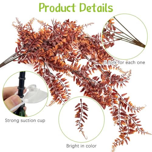 Hamiledyi Reptile Plants Hanging Terrarium Plants 4 Pack Fake Artificial Leaves with Suction Cup for Snake, Lizard, Chameleon (Red & Black) - color: 2 Pcs Black +2 Pcs Red Reptile Plants