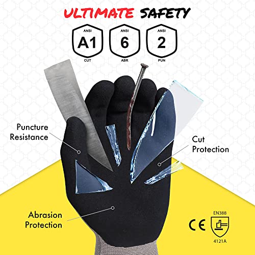 Quest Protective Apparel Cut Resistant Work Gloves (ANSI A1) – Lightweight Gloves for Gardening, DIY, Mechanical & General Handling – Breathable Grip Gloves for Men & Women – Large, Pack of 1 - size: Large, style: Pack of 1