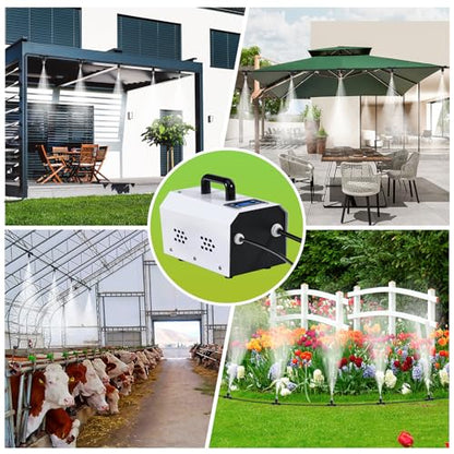 Outdoor Misting Cooling System High Pressure Misters for Outside Patio with Pump Kit, 65.6FT Misting Line with Brass Mist Nozzles Self Priming Sprayer Misters for Chicken Coop Garden Greenhouse