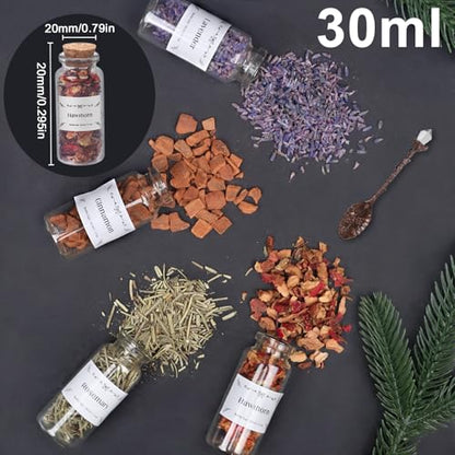 HNSHAG Witchcraft Supplies Herbs and Flowers Kit, Bigger Size 18pack Dried Herb for Witchy Beginners, Witchcraft Altar Supplies and Decor, Cinnamon Vervain Spiritual Herb for Witchy Gifts for Women - size: 30ml 18pack