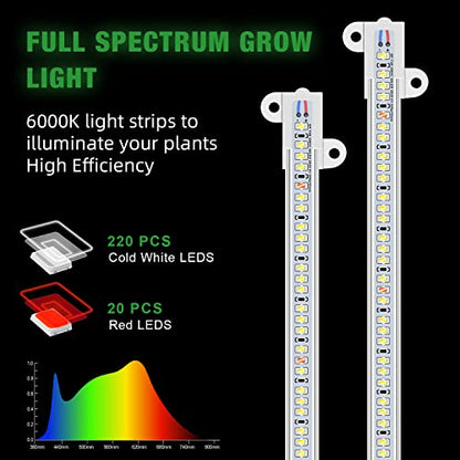 Wiaxulay LED Grow Light Strips, 6000K Full Spectrum Sunlike Growing Lamp with 6/12/16H Timer, 5 Dimmable Levels for Hydroponics, Succulent, Plant Shelf, 2 Pack - color: 16in-2 Bars, size: 2 Pack