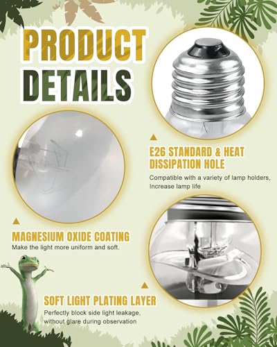 Heat Lamp Bulbs, 100 Watts UVA UVB Reptile Heat Bulb, 2 Pack | Full Spectrum, Basking Spot Light, Simulate Natural Sun Light, For Reptile and Amphibian, Silver