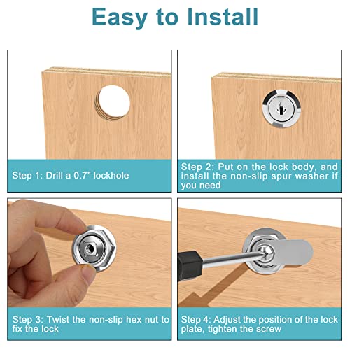 Cam Locks Cabinet Lock Keyed Alike, 5/8'' (Length) Cylinder Fits on 3/8'' Max Panel Thickness, 2pcs Secure File Drawer Mailbox RV Storage Replacement Set, Chrome-Finish Zinc Alloy - size: 5/8 Inch 2Pcs