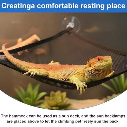 Lizard Hammock | Breathable Mesh Snake Bed | Reptile Hammock Bearded Dragon - for Cage Enclosure Terrarium Habitat Lizard Enrichment Chameleon Frog Tortoise - color: Black