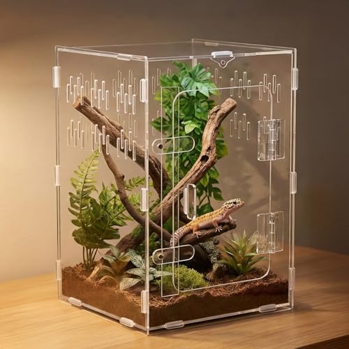 Tarantula Enclosure 8x8x12 Acrylic Terrarium: Front Opening Jumping Spider Enclosure with Door Lock for Crested Gecko Hermit Crab - All-Side Ventilation Arboreal Frog Habitat Gift for Reptile Hobbyist - color: Acrylic, size: 8x8x12