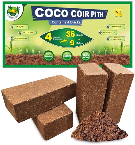 MODELLOR Coco Coir Bricks, 4-Pack (5 lb) – Premium Super Washed, Yields 9 Gallons (36 Quarts), Organic, pH-Balanced Growing Medium for Seed Starting & Gardening