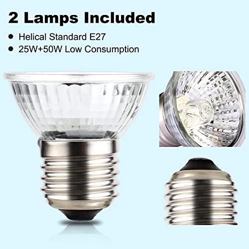 Reptile Heat Lamp, Lamp for Aquarium Turtle Tank with 25w+50w Basking Spot Light Bulbs and 360° Swivel Clamp for Turtle, Snake, Lizard, Cockatoo, Chameleon Etc, Yellow - color: Lamp Holder A+2 Bulbs