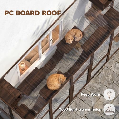 PawHut Catio Outdoor Cat Enclosure Window, Outdoor Cat House with Weather Protection Roof for 1-4 Kitties, Wooden Frame, Shelves & Bridges, 118" x 37.5" x 74", Coffee Brown - color: Coffee Brown