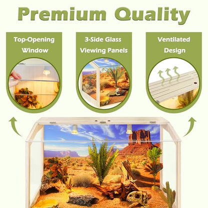 PROLEE Bearded Dragon Tank,30 Gallons Reptile Tank with Clear Tempered Glass Window View, Anti-Scratch Lizard Tank, Spacious Reptile Enclosure for Lguanas, Chameleons - size: 31Gallons