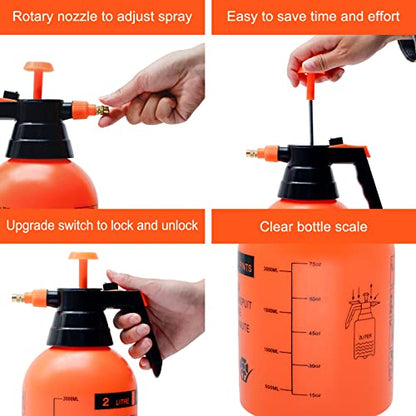 68oz Garden Pump Sprayer, 2L Hand Pressure Sprayer Bottle, 0.5 Gal Lawn Adjustable Sprayer for Plant Mister Spraying Weeds Home Cleaning Watering (Orange) - color: Orange