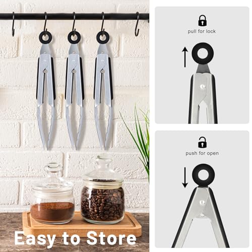 Hotec Mini Stainless Steel Kitchen Tongs for Cooking - 7-Inch Small Serving Tongs Metal Food Tongs Non-Slip Grip - size: 7-Inch