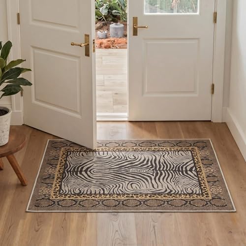 Bavni 2x3 Doormat, Zebra Print Machine Washable,Soft Animal Small Boho Rugs Non Slip Low Pile Non-Shedding Throw Indoor Print Woodland Jungle Carpet for Entryway Front Door Bathroom, Warm Taupe - color: Warm Taupe, size: 2'x3'