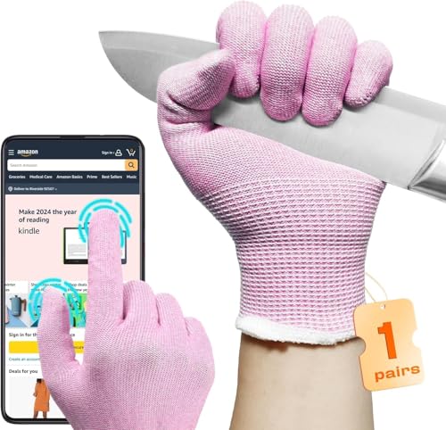 JDL 2 Pairs ANSI A6 Cut-Resistant Gloves for Women, Food Grade, Knife Protection, Glass Handling, Superior Comfort & Lightweight, Pink, Medium - color: Pink, size: Medium (Pack of 2)