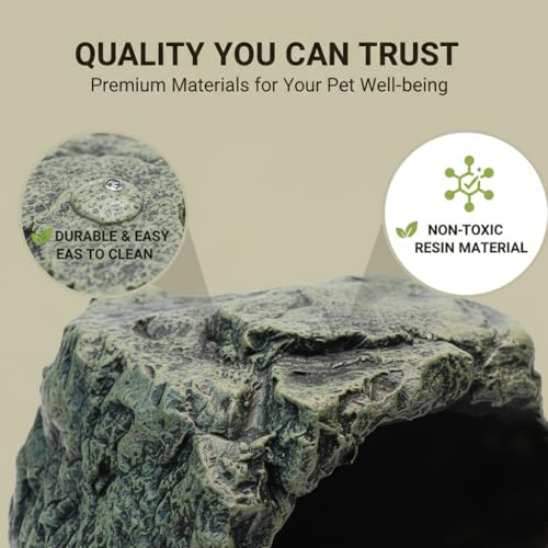 Generic Rock Hide Cave for Reptiles & Amphibians, Large Aquarium Fish Hide Cave Decoration, Stone Cave Hide House Terrarium & Aquarium Accessories for Betta, Shrimp, Turtle, Bearded Dragons, Lizards