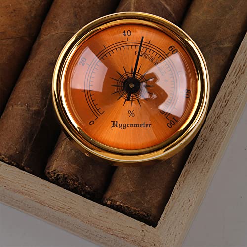 Rulbelok Mini Hygrometer Analog Hygrometer Mechanical Round Hygrometer Humidity Gauge for Cabinet Cans 1.77 Inch (Gold) Analog Hygrometer Indoor Humidity