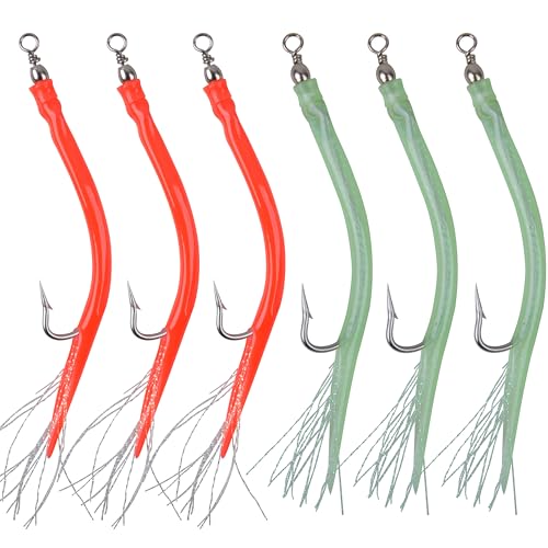 Striped Bass Trolling Tube Lures,6pcs Saltwater Cod Rig Tube Teasers with Stainless Steel Hook Swivel for Offshore Trolling Striper Bass Cod Big Game Fishing - color: MIX COLOR, size: 7/0