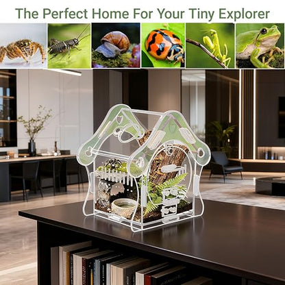 Jumping Spider Enclosure Kit, Acrylic Habitat with Magnetic Door, 3.5" L x 3.5" W x 4.9" H, for Jumping Spiders, Tarantulas, Mantis, Beetles