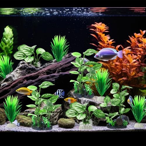 14 Pcs Aquarium Decorations Fish Tank Artificial Plastic Plants Silk Aquarium Plants Aquatic Water Grass Foreground Decor for Fish Tank Decoration