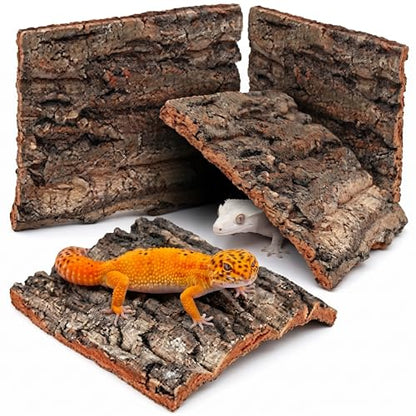 NUOBESTY 4 Pack Cork Bark Flats for Reptile Terrarium, 6x6 Natural Wood Background & Lizard Climbing Decor, Bioactive Enclosure Hideout for Crested Leopard Gecko, Spider
