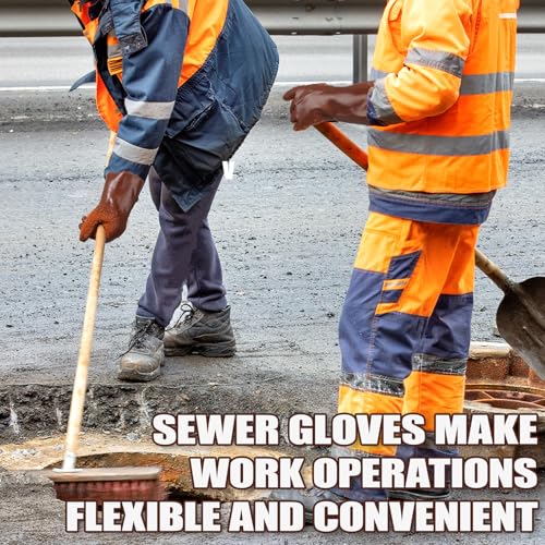5 Pairs Sewer Snake Glove PVC Non Slip Sewer Gloves Drain Cleaning Glove Plumbing Tools for Professional Plumber - color: Brown