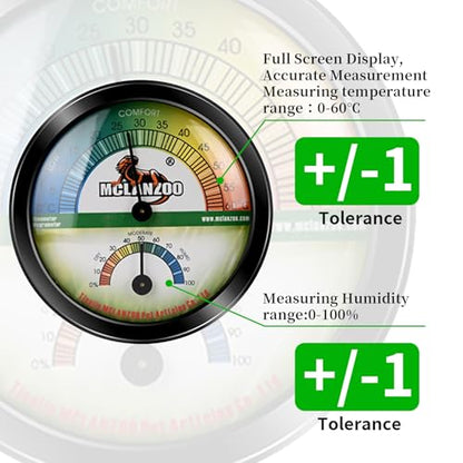 Reptile Terrarium Thermometer Hygrometer Dual Gauges 2-in-1 for Reptile Tank Snake Tank Bearded Dragon Tank Accessories No Battery Required
