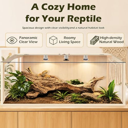 PROLEE Bearded Dragon Tank, Lizard Tank with Clear Tempered Glass, Anti-Scratch Reptile Enclosure, Reptile Tank Built-in Light Fixtures with Switch (48X20X20inch,80 Gallons) - color: Transparent Roof, size: 48X20X20inch,80 Gallons