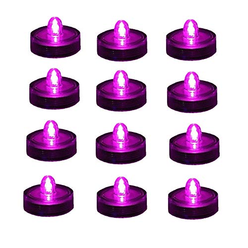 Bright LED Battery Operated Flameless Tea Light, Submersible Tea Candle Waterproof Decorations Underwater Vase Light for Party & Wedding, Pack of 12, Pink - color: Pink