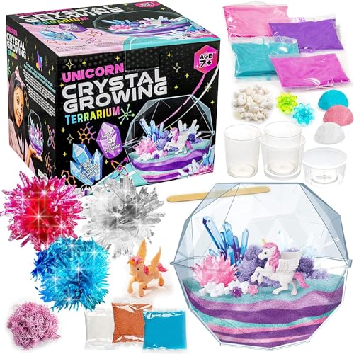 Original Stationery Crystal Growing Kit - Unicorn Terrarium, 6.3 x 5.8 in, Multicolor - STEM Science & Craft Kits for Kids Ages 7-12 - Grow Your Own Crystal Garden with Magic Rocks & Flower Charms - style: Unicorn