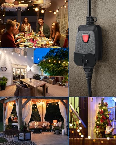 DEWENWILS Outdoor Dimmer for String Lights, 100FT Remote Range, IP44 Waterproof Plug-in Dimmer for Garden, Patio, Porch, 4 Level Brightness Button, Max 150W Dimmable LED/300W Tungsten Bulbs - size: Dimmer with 1 outlet