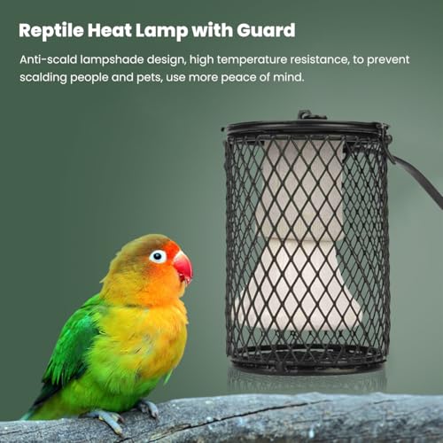 100W Reptile Heat Lamp Bulb with Cage, Ceramic Heat Emitter Reptile Heat Lamp Bulb with Hanging Hook, Bird Heat Bulbs with Lampshade for Reptiles, Turtle (US Standard 110-120V 100W) - color: Black
