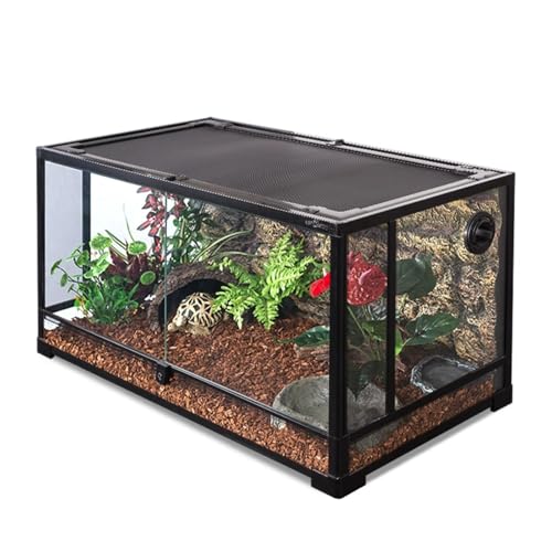 34 Gallon Reptile Terrarium (24" x 18" x 18"), Aluminum Alloy & ABS Breeding Enclosure, Front Opening Tank with Safety Lock & Screen Ventilation, Easy Assembly Habitat for Lizard, Ball Python