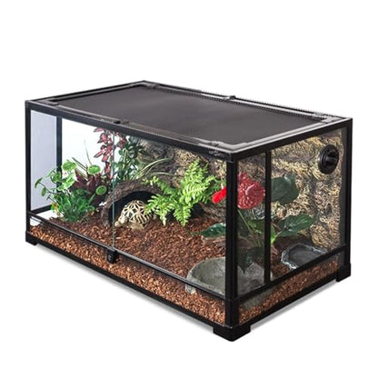 34 Gallon Reptile Terrarium (24" x 18" x 18"), Aluminum Alloy & ABS Breeding Enclosure, Front Opening Tank with Safety Lock & Screen Ventilation, Easy Assembly Habitat for Lizard, Ball Python
