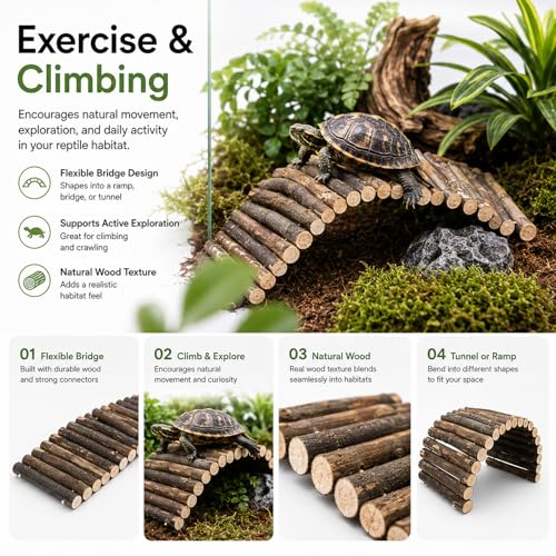 HERCOCCI Bearded Dragon Tank Accessories, Reptile Mat Bridge Hammock Flexible - Jungle Climbing Vines and Leaves with Suction Cups Habitat Décor for Hiding& Climbing Snake Gecko Lizard Chameleon