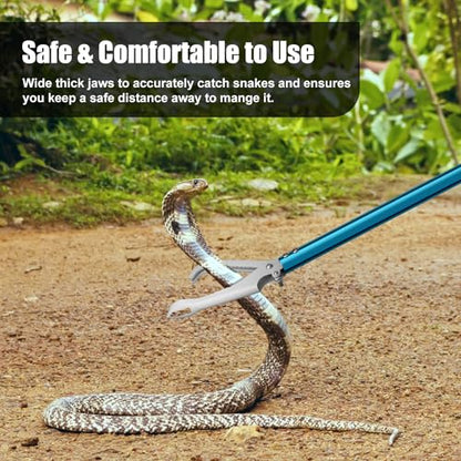 60" Snake Tongs, Professional Aluminum Alloy Standard Reptile Grabber Rattle Snake Catcher Wide Jaw Handling Tool