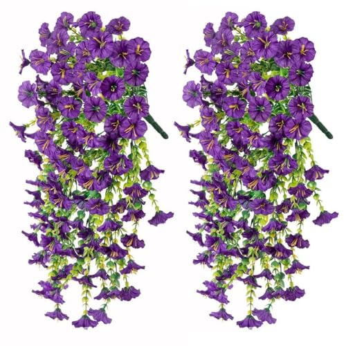 AirSun Artificial Morning Glory Flower Vines, 2pcs 60inch Hanging Plants Silk Garland Fake Green Plant Home Garden Wall Fence Indoor Outdoor Wedding Birthday Decor - color: Purpleeuca
