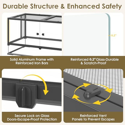 Erinnyees 74 Gallon Reptile Terrarium with Top Screen Ventilation, Snake Habitat with Heating Pad Space, Front Opening Reptile Vivarium with Sliding Cable Outlet for Leopard Geckos, Turtles, Snakes - size: 74 Gallon