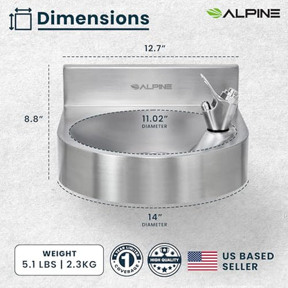 Alpine Water Drinking Fountain Wall Mounted - Commercial Hydration Station for Indoor & Outdoor in School, Parks, Courts & More (Stainless Steel)