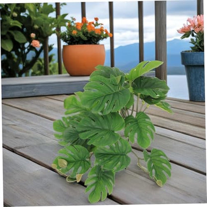PRETYZOOM Artificial Hanging Plant for Reptile Tank Décor with Suction Cup, 23-Leaf Monstera Fake Plant for Amphibian and Reptile Habitat, Lifelike Terrarium Ornament for Indoor Tanks