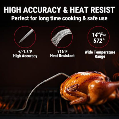 TempPro 450 ft Bluetooth Meat Thermometer with 2 Probes, Meat Thermometer Digital Wireless for BBQ Oven, Smoker Thermometer for Cooking Chicken Steaks Poultry (Previously ThermoPro) - color: Orange