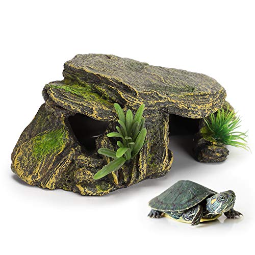Reptile Rock Hide Cave, Reptile Hideout Cave, Small Aquarium Habitat Decor Rock Tortoise Hideout for Lizards, Turtles, Reptiles, Amphibians, Fish, Resin Rock Hides Habitat Decor