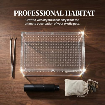 Tarantula Enclosure, Magnetic Escape-Proof Habitat for Tarantulas | 12×8×6" Clear PC Terrarium with Sliding Lid & 360° View, Ideal for Hermit Crabs, Isopods, Beetles & Large Invertebrates - size: A-M(12x8x6in)