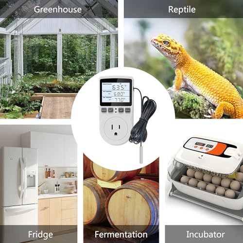 KT3100BL Digital Temperature Controller Outlet Socket VA LCD Display Plug in Thermostat 15A 120V Output with Blue Backlight 3m Temperature Sensor - style: KT3100BL Blue backlight