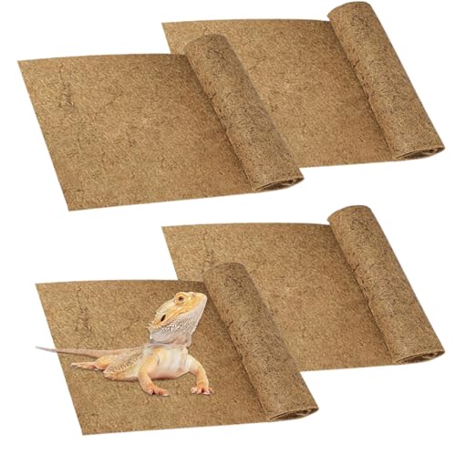 PINVNBY 4 Pieces Reptile Carpet,Bearded Dragon Natural Coconut Fiber Mat,Lizard Terrarium Liner Pads,Tortoises Bedding Supplies for Gecko Snake Chameleons(4 Sheets / 19.7x11.8x0.4inches)