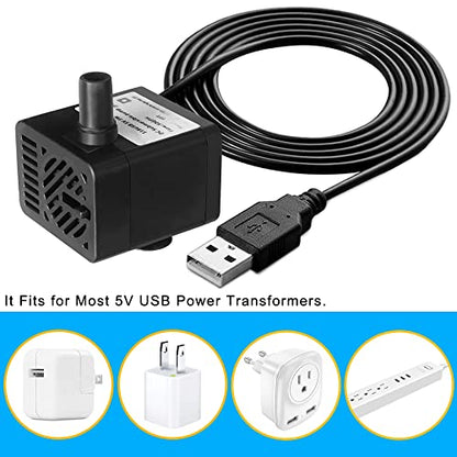PULACO DC 5V USB Mini Submersible Water Pump with Tubing for Pet Fountain, Aquarium Fish Tank, Pond, Fountain, Hydroponics